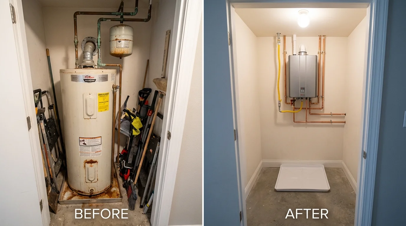 Tank water heater versus wall-mounted tankless unit comparison for Bentonville, AR homeowners