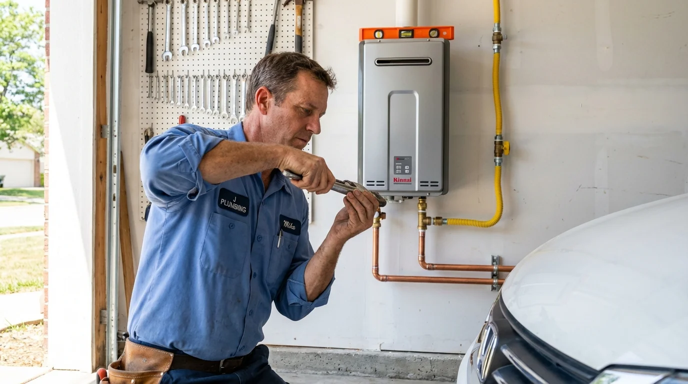 Tankless water heater installation by a Johns Plumbing LLC plumber in Bentonville